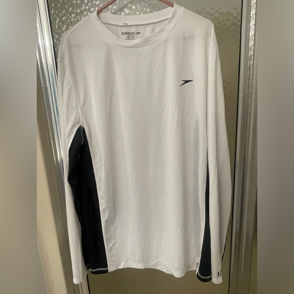 Long sleeve white and black speedo shirt